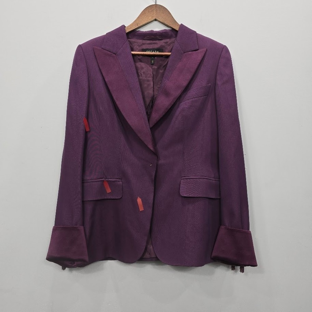 Escada Women Wool Silk Wool Blend Blazer Jacket Purple Size 42 L Office‎ *Flaws